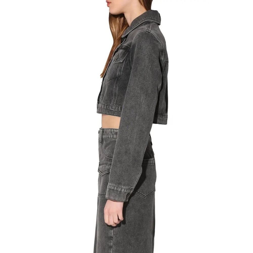Walter Baker Cropped Denim Jacket - Tressa Cotton Grey Wash, Size Small - Picture 3 of 6